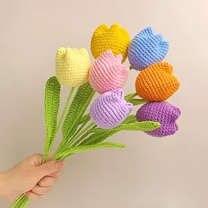 Valentine's Day Crocheted Flower Products Hand Woven Tulip Bouquets for Room Table Decorations Gifts for Friends and Family Crochet Flowers Bouquet