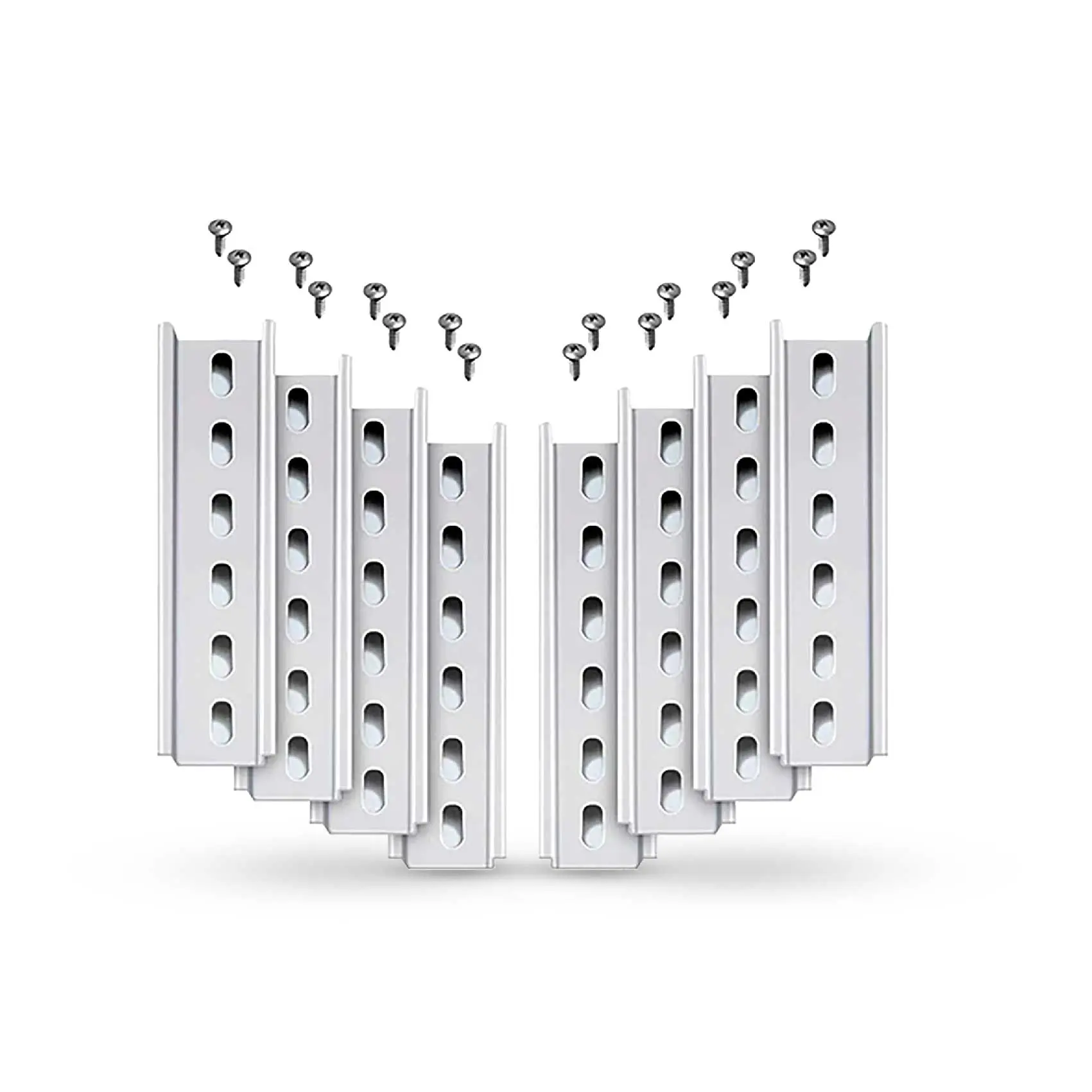 Electrodepot 8 Pieces Slotted Steel Zinc Plated DIN Rail (35 mm x 6-in) with 16 #10 Stainless Steel Screws