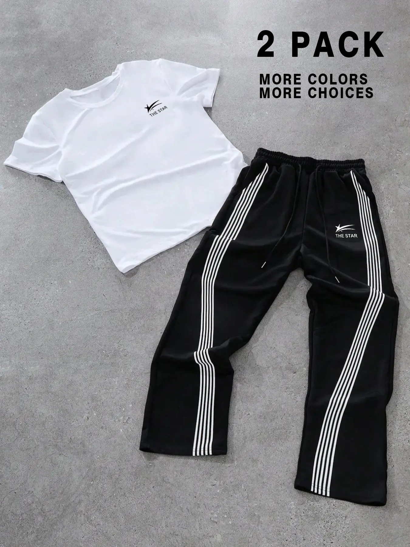 Two-piece Set Men's Letter Print Drop Shoulder Tee & Tracksuit Pants, Regular Fit Round Neck Short Sleeve T-shirt & Jogger Pants for Daily Wear, Men Two-piece for All Seasons, Athleisure Wear Set, Sports Outfit