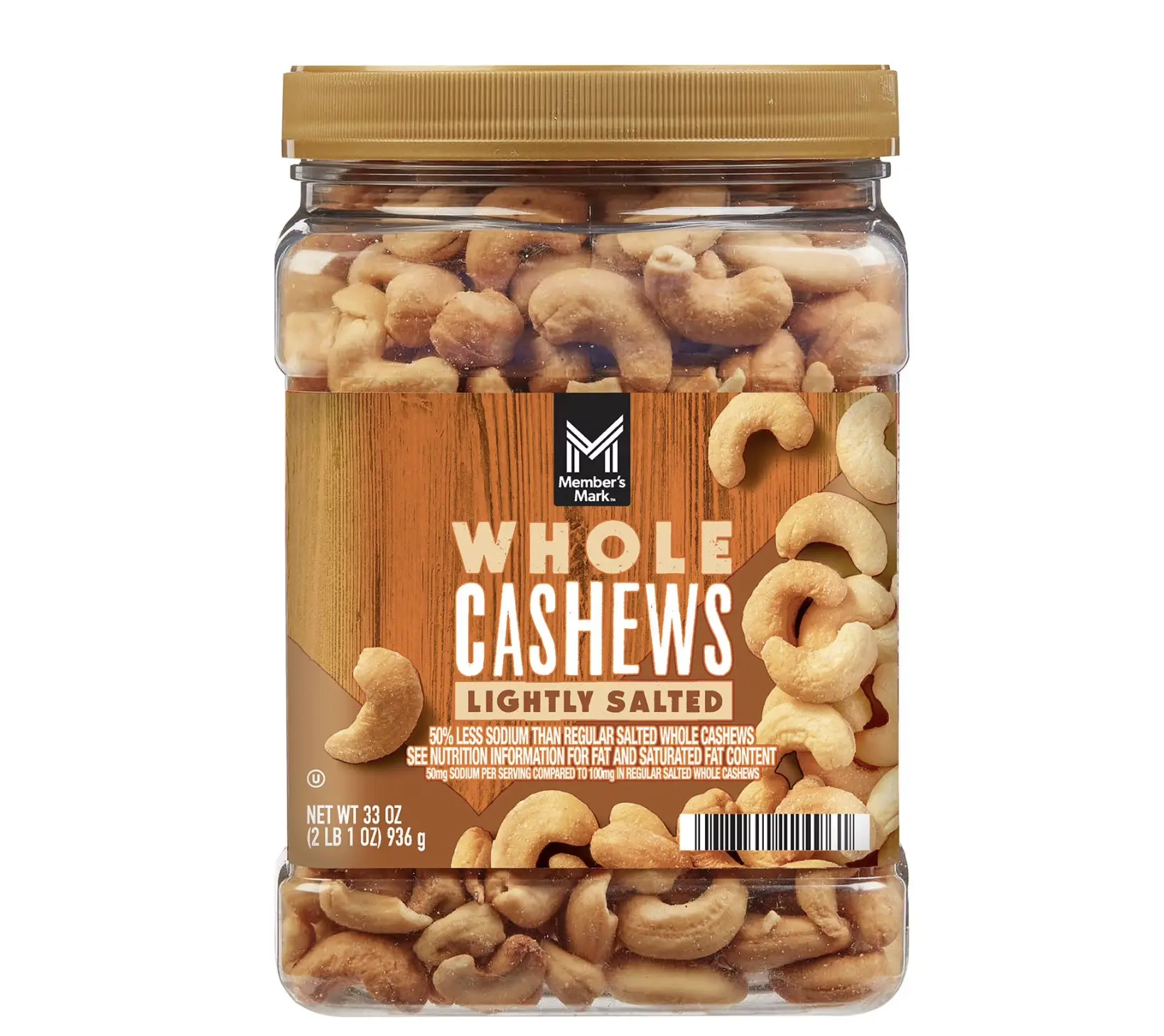 Member's Mark Lightly Salted Whole Cashews Nut Protein Snack 33 oz