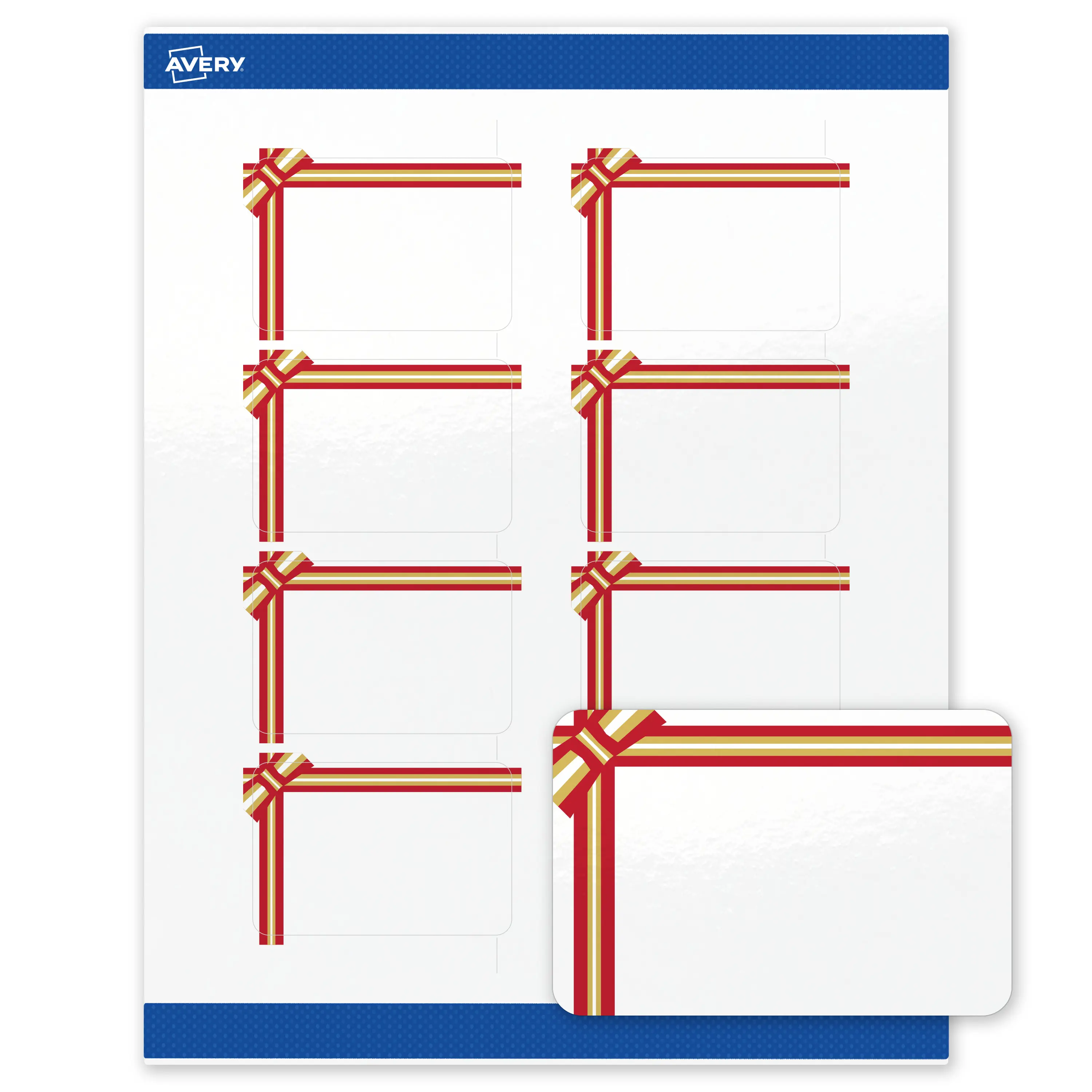 Avery® Rectangular Printable Christmas Labels, 2"x3" Glossy Paper, Preprinted Red & Metallic Gold Bows, Sure Feed® Tech, Laser/Inkjet Compatible, 160 Total for Gift Labeling