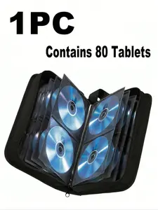 One 80-disc portable disc storage and Protection bag, CD/DVD organizer, media carrying case, Blu-ray disc storage bag, portable zipper disc case/storage box, suitable for car, home and travel.
