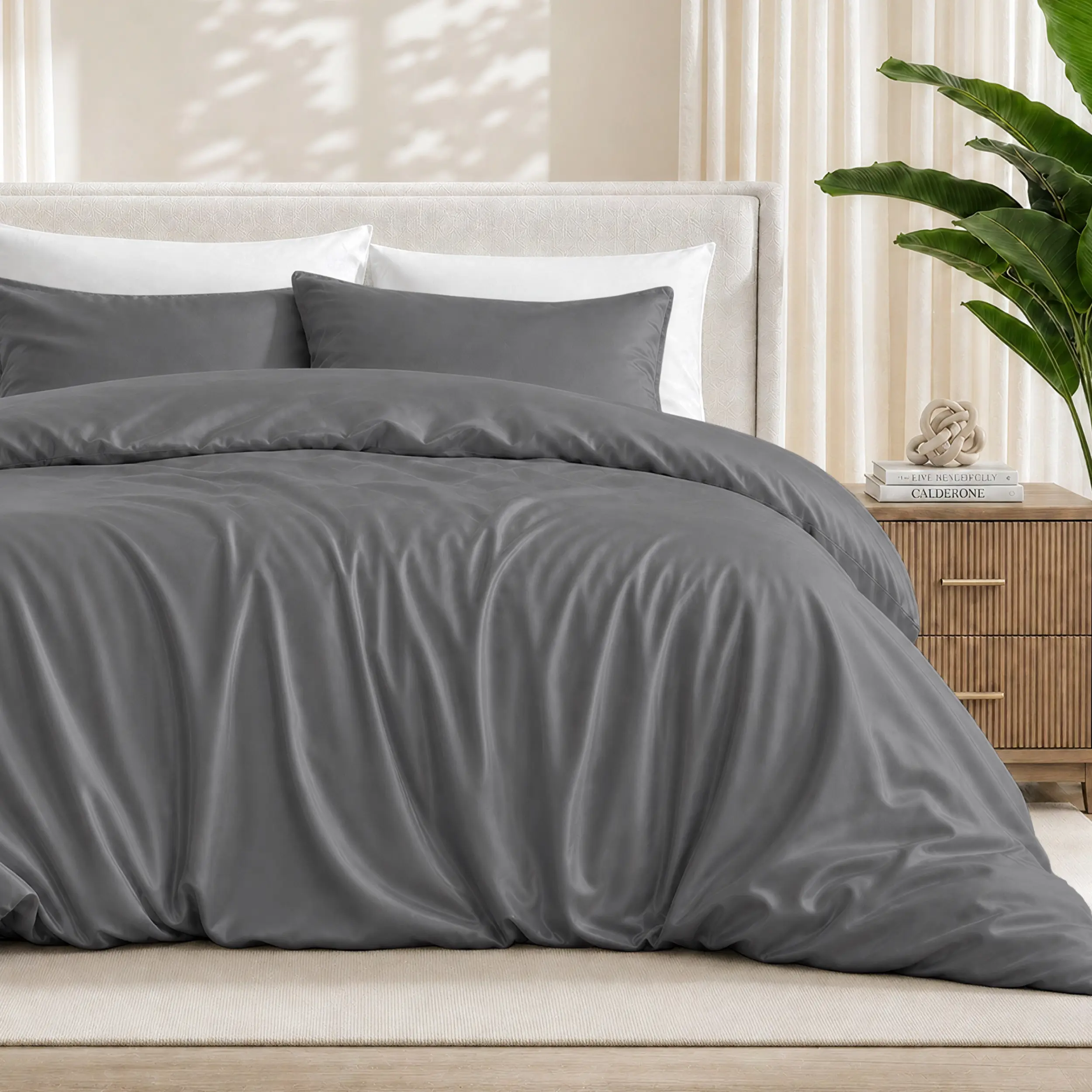 Bare Home Cooling Rayon from Bamboo Duvet Cover Bedding Set - Durable, Comfy, Breathable, Lightweight Design, 2 King Pillow Shams