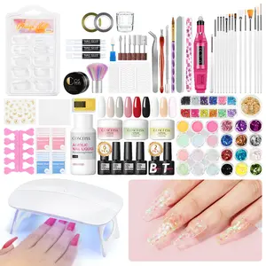 COSCELIA Acrylic Nail Kit for Beginners with Everything Professional Acrylics Powder 6pcs Gel Nail Polish 24pcs Glitter Decoration Powder Nails Kit Acrylic Set with Drill Light Gifts for Women