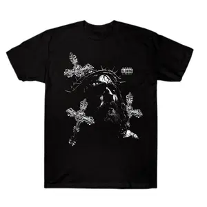 Retro Jesus Cross Graphic Print Acid Washed T-Shirt Cotton Unisex Graphic Tees, Crew Neck, Size S- 3XL, Menswear Top, Womenswear Top Underwear Streetwear Tshirt Tropical Round Neck Crewneck Men Tee