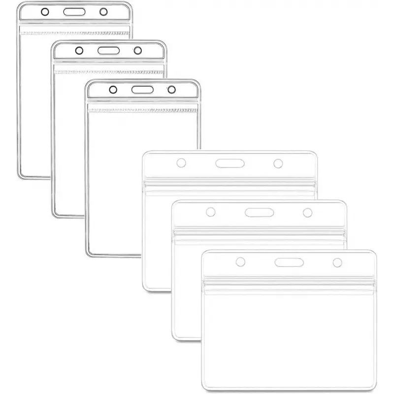 6 Pack ID Badge Holders, Plastic Sealable Waterproof, Clear Plastic Name Tag ID Card Holder, ID Holders For Badges, Office Supplies