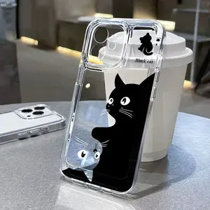 Cute black cat phone case, simple and casual elements, suitable for iPhone 17 16, 15, 14, 13, 12 and 11 Pro Max series phones, made of TPU material, provides shockproof protection and lens protection.Suitable for gifts Cellphone Smartphone
