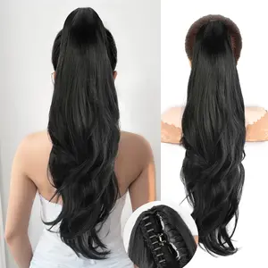 Claw Ponytail Extension,26Inch Ponytail Extension for Women Long Black Wavy Layered Pony Tails Hair Extensions Synthetic Claw Clip in Ponytail Hairpiece for Women,Black