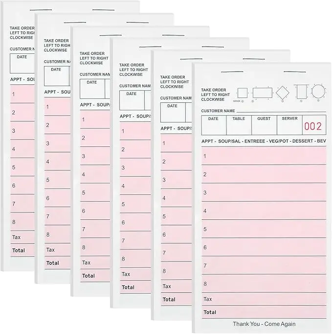 6 Pack Server Note Pads, Pink Guest Checks Books for Servers, Server Pads, Total 300 Sheets Server Paper, Waitress Notepads for Restaurants