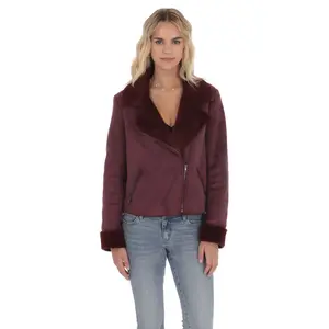 Fur Collar Suede Jacket in Purple