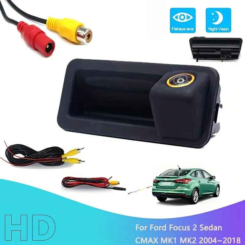 HD Fisheye Rear View Camera For Ford Fiesta MK6 Hatchback 2009~2016 2017 Car Trunk Handle Reverse Parking Backup Monitor, Car Rear View Camera Trunk Handle Camera, Parking Assistant, Night Vision