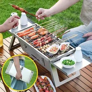 Commercial Quality Stainless Steel Portable Grill Multi-Size Hot Pot BBQ Kebabs Folding Camping Outdoor Grill-5452