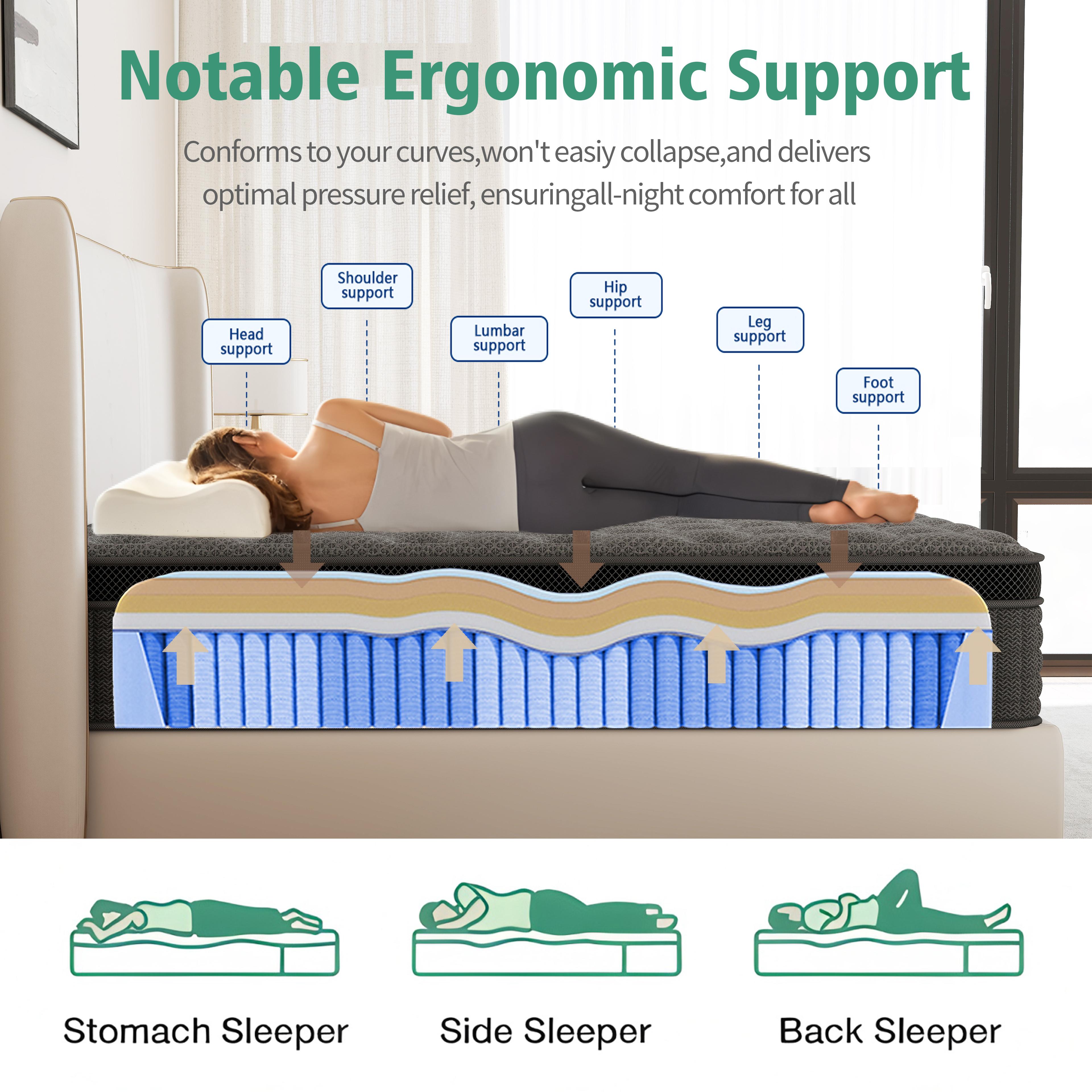 12/14 Inch Twin Full Queen King Mattress Individual Pocketed Coil & Memory Foam Hybrid Medium Firm Lumbar Support Orthopedic Design For Home Bedroom Hotel Boxed Mattress Holiday Gift Modern Furniture Ergonomic Sleep Solution