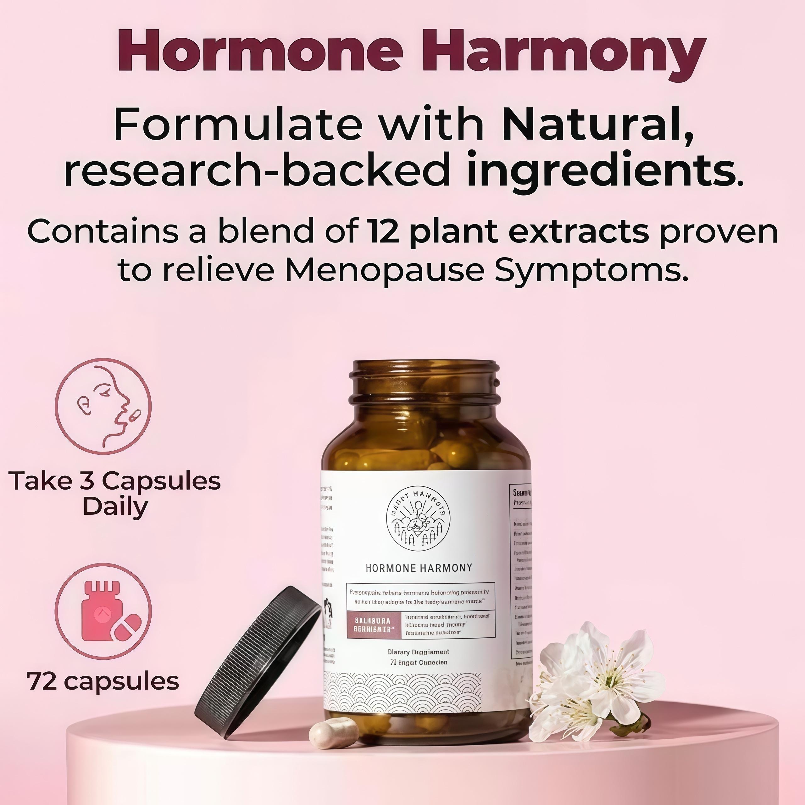 Hormones Hormone Harmony – Menopause Relief for Women – 72 Vegan Capsules – Hot Flashes, Night Sweats, Mood Swings Support Healthcare Dietary Vitamin Supplement