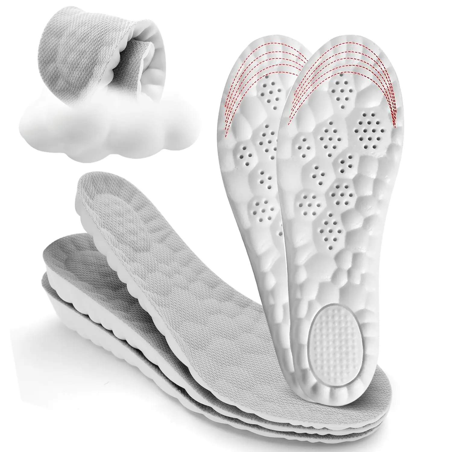 4D Cloud Shoe Height Increase Insoles for Men and Women, Soft Memory Foam Insoles, Ultra Comfort, Super Soft Elevator Insoles with Shock Absorption Soles relieve foot pain Acupoint Massage