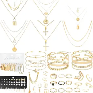 Tinkora Atelier 91-Piece Gold Jewelry Set for Women Fashion Costume Gold Plated Necklace Bracelet Anklet Ring Earrings Set Perfect Gift for Any Occasion