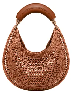 St. Barths La Robe Mannon Raffia Hobo Bag in Terracotta