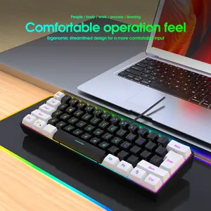Hxsj-V700 Keyboard, 61 Key RGB Wired Membrane Keyboard, Ergonomic Design, Separated Keys, Ideal for Office Gaming Use