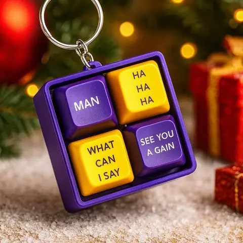 Funny Mamba Theme Keycap Keychain – Christmas Gifts For Boyfriends Kids 4-Key Sound Toy with Purple & Gold Design, Fun Gift and Collectible Accessory