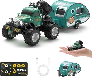 Mini RC Car 1:64 Scale RC Truck with Trailer 2.4Ghz Remote Control Rechargeable RC Cars Toy Gifts for Boys Girls, Valentine's Day