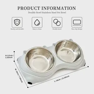 Macaron Pink Dual Stainless Steel Pet Bowls, 600ml Each, Non-Slip, Dishwasher Safe for Small-Medium Pets