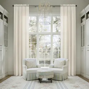 Extra Long Linen Curtains 240 Inches Long for Living Room High Ceiling Bedroom Window Drapes Light Filtering Window  Semi Sheer Curtains 2 Panels Set Rod Pocket Cream Beige 40x240