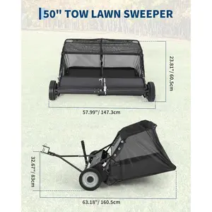 50" Lawn Sweeper Tow Behind, 28 Cu.Ft Capacity Pull Behind Yard Sweeper Large Leaf Collector, Leaf & Grass Catcher with Adjustable Brush Height & Dump from Seat Handle for Yard, Farm, Garden