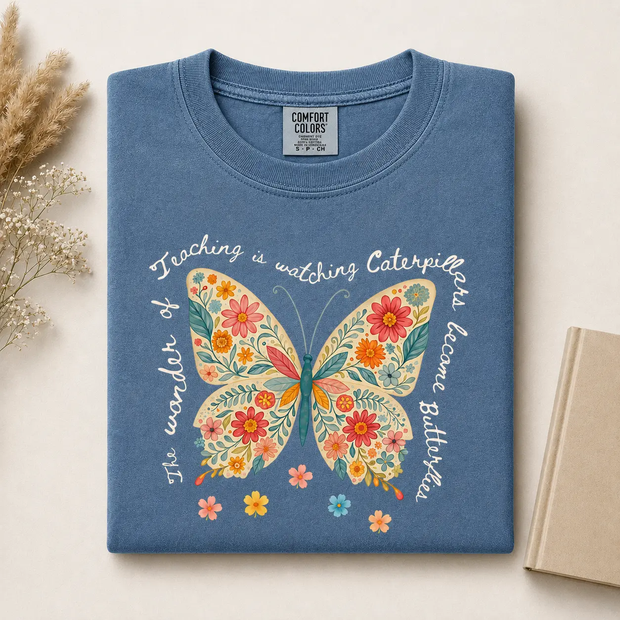 Comfort Colors The Wonder of Teaching Quote Teacher T-Shirt, Butterfly Back to School T-Shirt, Dual Language Crew Tee, Gift for Teacher