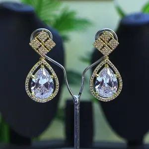 Elegant Teardrop Earrings with Rhinestones and Gold-Tone Settings for Women's Jewelry
