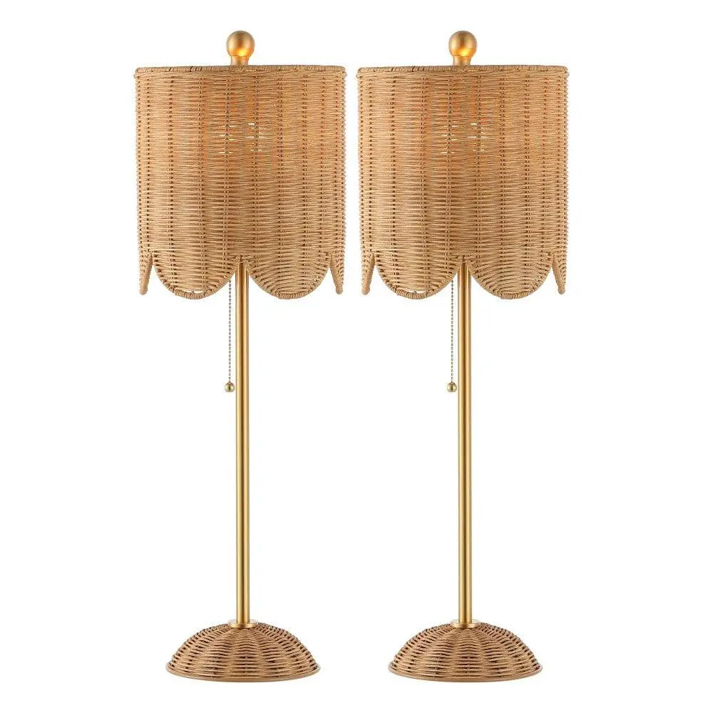 Celerie 27.5" Coastal Bohemian Rattan/Iron Scalloped Buffet LED Table Lamps with Pull Chain (Set of 2) Celerie 27.5" Coastal Bohemian Rattan/Iron Scalloped Buffet LED Table Lamps with Pull Chain (Set of 2)
