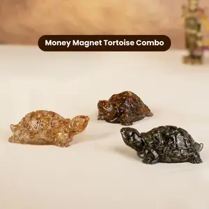 Astrotalk Feng Shui Money Magnet Resin-Encased Crystal Tortoise Combo Set (3 Pcs) - Pyrite, Citrine, Tiger Eye - Wealth Attraction, Confidence Boost - Fengshui Home Decor Gift for Office