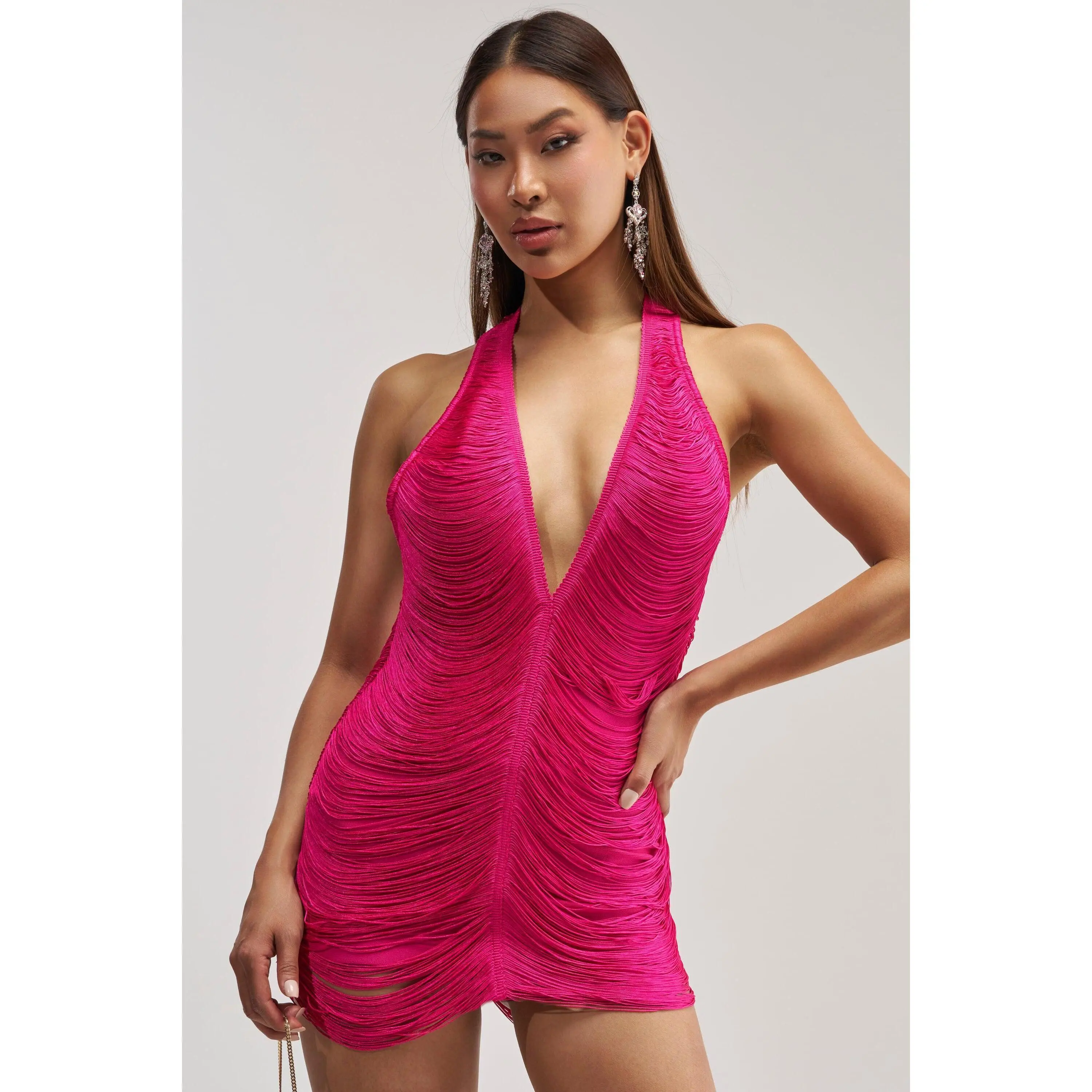 DID SOMEONE SAY FIERCE FRINGE MINI DRESS IN FUCHSIA