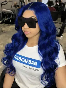 Royal Blue Wavy Wigs 13x4 Lace Front Wigs Pre-Plucked Hairline Synthetic Wig Blue Concert Look Body Wave Wig Coachella Festival Lace Frontal Wigs for Women Party Cosplay Stage 28 Inch Loose Wave Wigs