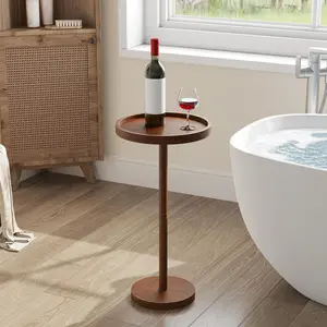 HOOBRO Bamboo Drink Table, Coffee Martini Table with Pedestal Accent, Small Round Side Table for Small Spaces in Living Room, Bedroom, Sofa Couch, Mocha#SpringSale #BigSpringSale