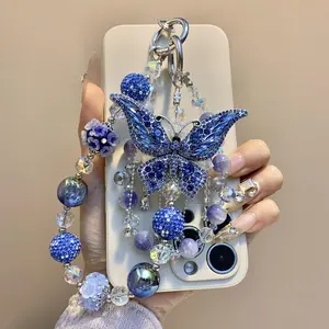 Luxurious dreamy blue butterfly sparkling diamond inlaid with elegant phone chain decoration, suitable for various phone cases and bags, surprise gifts