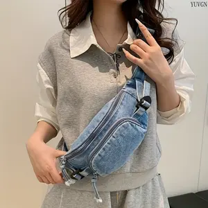 Multi-functional Denim Crossbody Sling Bag for Students, Retro Casual Versatile Shoulder Waist Pack, Adjustable Strap Chest Bag, Lightweight Durable Fanny Pack for School, Commute, Cycling, Sports and Daily Outdoor Activities