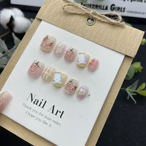 New Style Press - On Nails: French High - End Short Nail Tips with Cartoon Design, Detachable Fake Nail Stickers