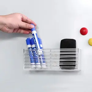 Clear 2 Slot Acrylic Magnetic Dry Erase Whiteboard Marker Storage Bin, Office Supplies Organizer Box