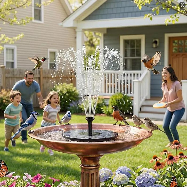 Solar Fountain, Solar Powered Bird Bath Fountain Pump，1.5W Solar Panel Kit Water Pump, Outdoor Watering Submersible Pump for Pond, Pool, Garden, Fish Tank