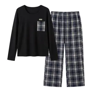 Women's 2-Piece Plaid Style Pajama Set, Breathable Polyester Knit Fabric Sleepwear Loungewear - Long Sleeve Ribbed Top with Pocket, Wide Leg Pants, Gentle Stretch, Machine Washable, Comfortable Fit,summervibes
