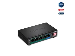 TRENDnet 5-Port Gigabit PoE+ Switch, Camera DIP Switch extends PoE+ 200m (656 ft.), 60W PoE Budget, Black, TPE-TG51G