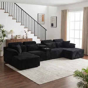 147 Inch Oversized U-Shaped Modular Sectional Sofa, Boneless Vacuum Compressed No Assembly Corduroy Couch With Cup Holders & Storage Pockets, 4 Layout Convertible Sofa For Apartment Studio Rental Large Living Room