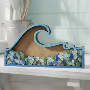 Wave Sea Glass Display Box: Coastal Decor Shadow Box Sea Wooden : Coastal Decor Shadow Box, Beach Decor, Wooden Summer Shapes, Summer Home Decor, Farmhouse Decor, Rustic Home Decor