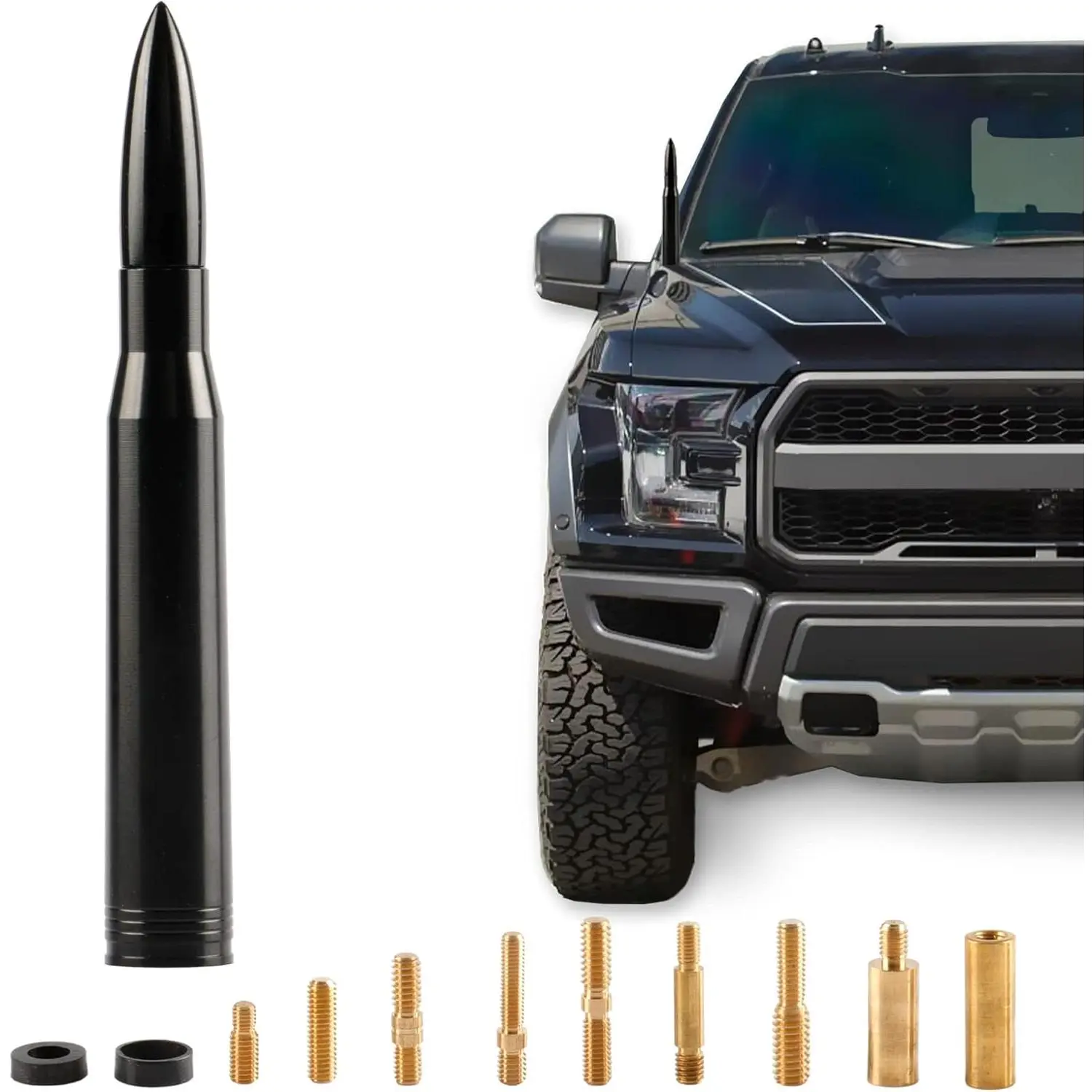 Sturdy Aluminum Alloy Car Antenna Replacement - Tool-Free Install, Copper Coils, Signal Boosting, Black, for Ford, Dodge, Chevrolet, GMC, Jeep, Toyota Trucks, Automotive Electronic Accessory