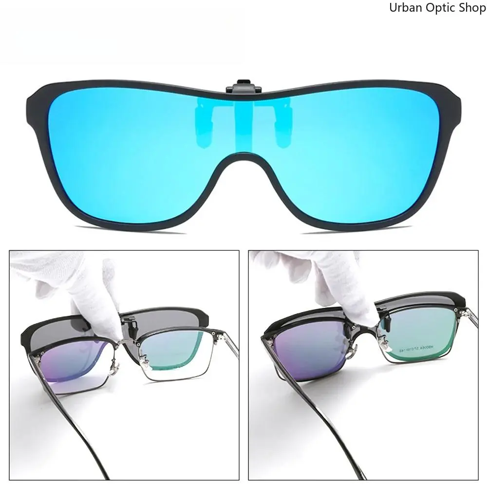 XUH Men's Clip-On Polarized Sunglasses, Oversized Square TR90 Flip-Up Frame for Quick Sun Control, Photochromic Glare Cut Lenses for Driving/Outdoor Use, Clip-Mounted