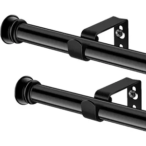 Curtain Rods 2 Pack 5/8 inch Black Curtain Rods for Windows 30 to 116 Inch with Brackets Easy to Install for Bedroom Living room Kitchen