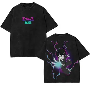 Shigeo Kageyama Mob Psycho 100 T-Shirt 100% Cotton Oversized Washed Tee American Made Unisex Streetwear Anime Graphic Fabric Menswear