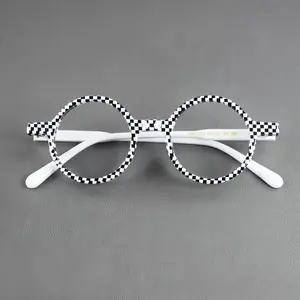 Retro Vintage Style Round Acetate Eyeglasses Frames Women Men Black-White Reading Glasses Classic 45MM 23121