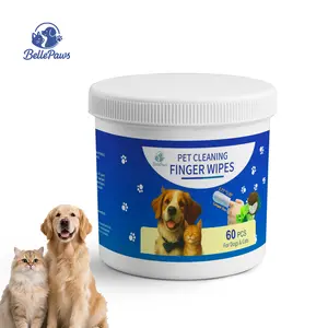 BellePaws Pet Finger Cleaning Wipes 60pcs | Chamomile, Honey & Aloe | Gentle Multi-purpose Wipes for Ears, Teeth & Paws | Deodorize & Moisturize Cleaner Grooming