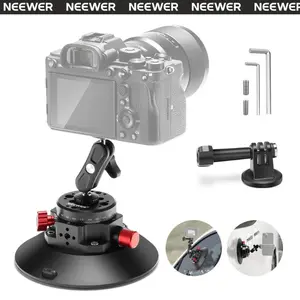 NEEWER CA013 6" Car Suction Mount for Camera & Phone – Heavy Duty Vacuum Cup with Ball Head & Magic Arm, 360° Adjustable Aluminum Alloy Mount for Car, Vlogging, Filming & Travel Shooting